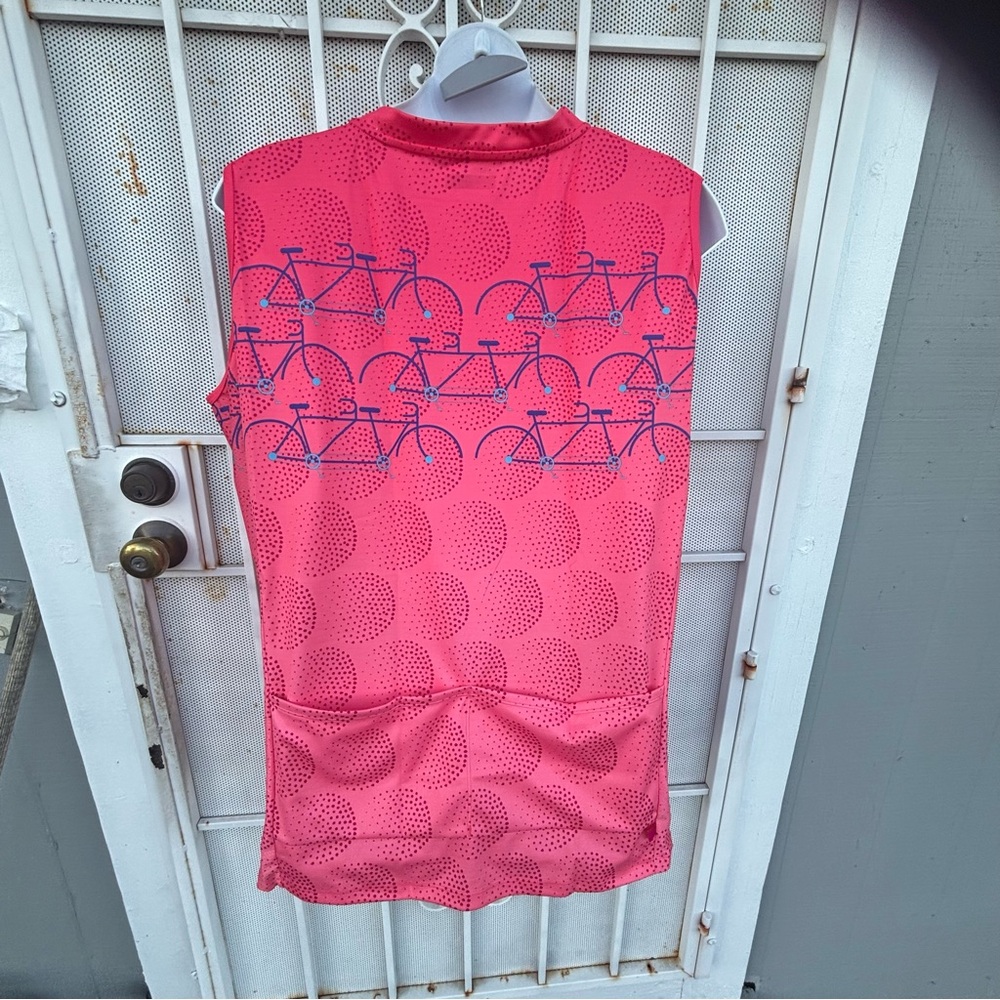 Terry 3X Sleeveless Cycling Top with Bicycle Print 1/2 zip lightweight coral - Picture 4 of 7